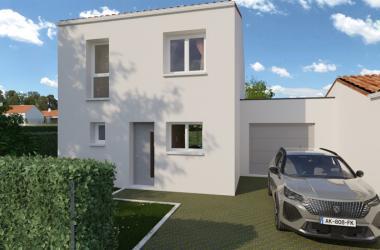 Façade avant de la maison neuve trois chambres lot cinq en accession sociale PSLA au Domaine du Ruisseau de L’Aumarière aux Herbiers