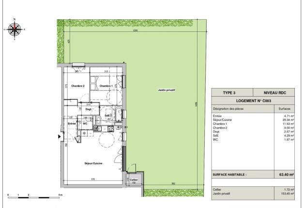 Plan T3 rez-de-chaussée