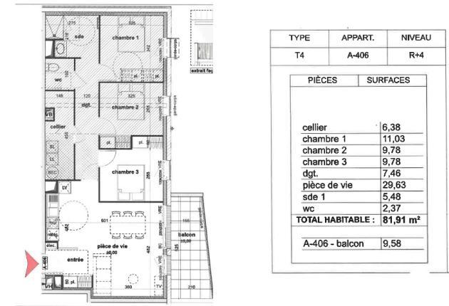 plan intérieur t4 programme coeur foche centre ville la roche sur yon