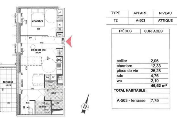 plan intérieur t2 attique coeur foch la roche sur yon centre ville appartement