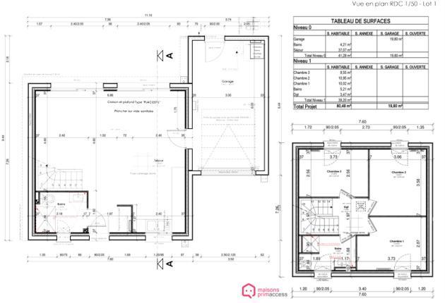Plan lot 1 et 3 maison 3 chambre les herbiers accession sociale