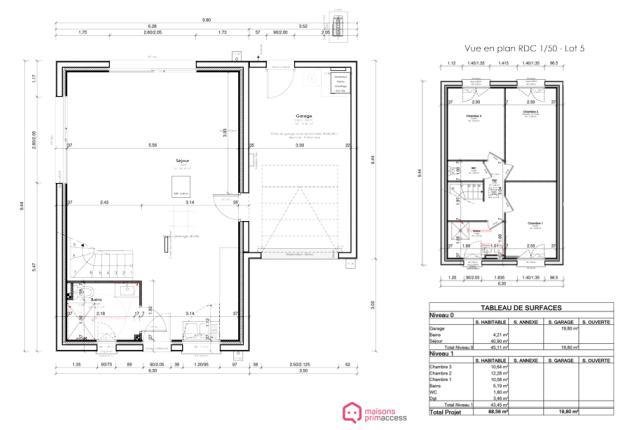 plan maison location accession les herbiers lot 5 3 chambre avec étage