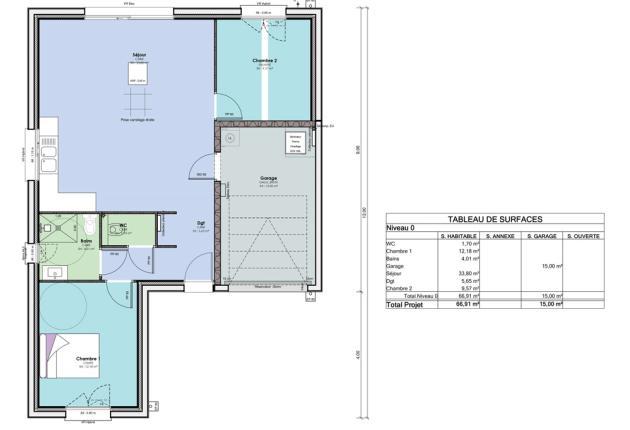 Plan de la maison T3 de 66 m² à La Crèche Auneau, Saint-Fulgent