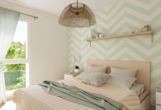 Chambre parentale lumineuse dans une maison neuve en accession sociale PSLA aux Herbiers