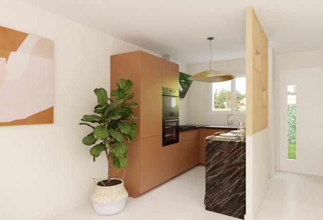 Cuisine moderne de la maison neuve trois chambres lot cinq proposée en accession sociale PSLA aux Herbiers