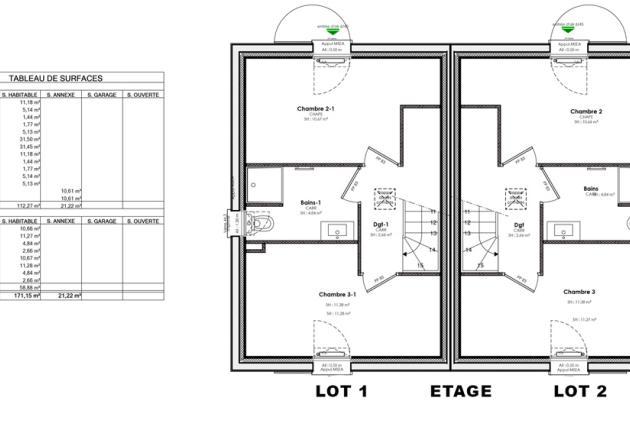 plan étage lot 1 et 2 maison accession social