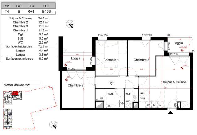 plan t4 b406 appartement brs Port Martin Aytré à vendre