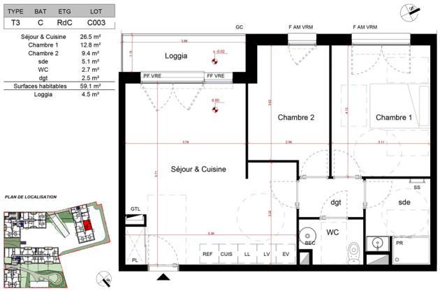 Plan T3 c003 appartement BRS Aytré