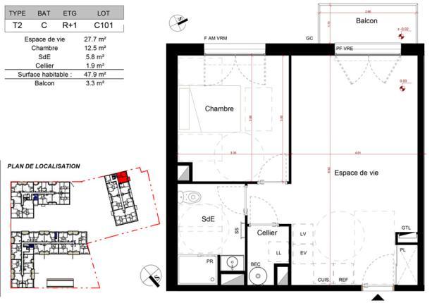 Appartement à vendre en BRS c101 plan Aytré La Rochelle
