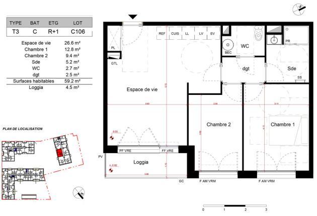T4 3 chambres plan c106 appartement brs la rochelle 