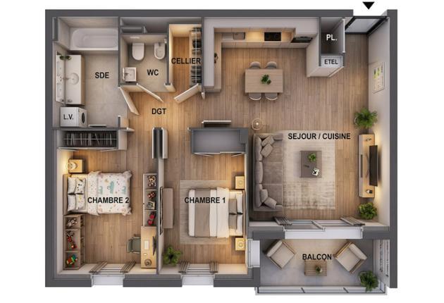 plan appartement 2 chambres Programme Appartements neufs en bail réel solidaire à Saint Gilles Croix de Vie Vendée