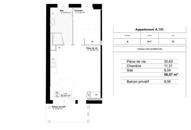 Plan appartement A 101 Programme BRS Accession sociale Azuré à La Rochelle