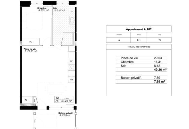 Plan appartement A 102 Programme BRS Accession sociale Azuré à La Rochelle