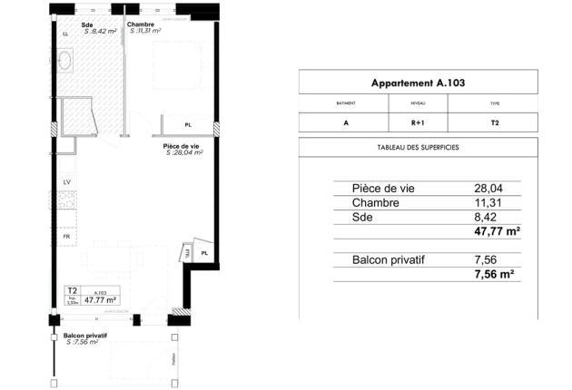 Plan appartement A 103 Programme BRS Accession sociale Azuré à La Rochelle