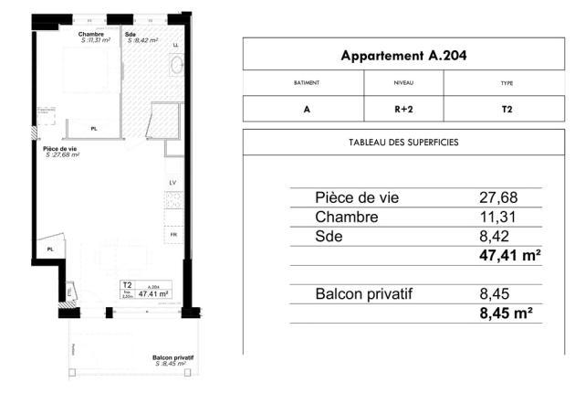 Plan appartement A 204 Programme BRS Accession sociale Azuré à La Rochelle