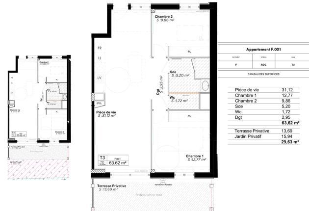 Plan appartement F 001 Programme BRS Accession sociale Azuré à La Rochelle
