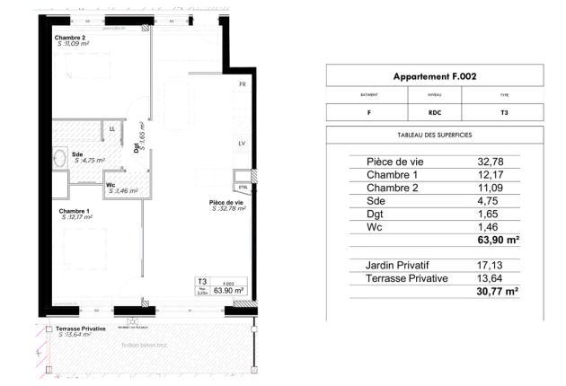 Plan appartement F 002 Programme BRS Accession sociale Azuré à La Rochelle
