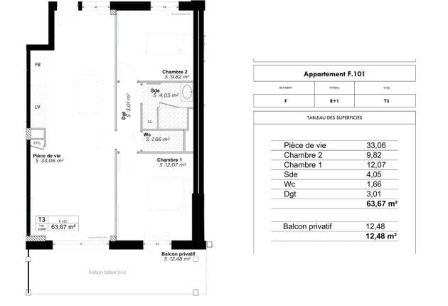 Plan appartement F 101 Programme BRS Accession sociale Azuré à La Rochelle