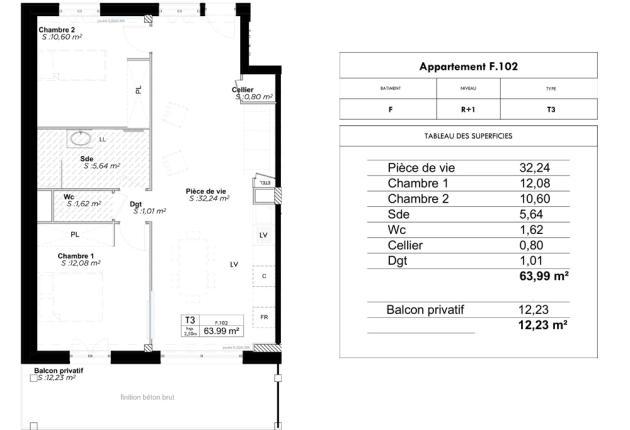 Plan appartement F 102 Programme BRS Accession sociale Azuré à La Rochelle