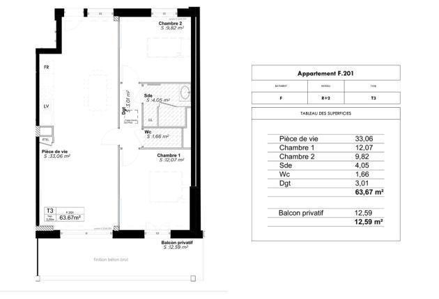 Plan appartement f 201 Programme BRS Accession sociale Azuré à La Rochelle