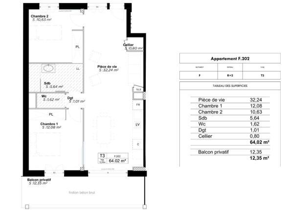 Plan appartement F 202 Programme BRS Accession sociale Azuré à La Rochelle
